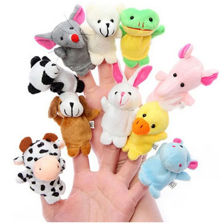 

12PCS Cute Cartoon Biological Animal/Family Doll Finger Puppet Plush Toys Child Baby Favor Dolls Boys Girls Finger Puppets Gift