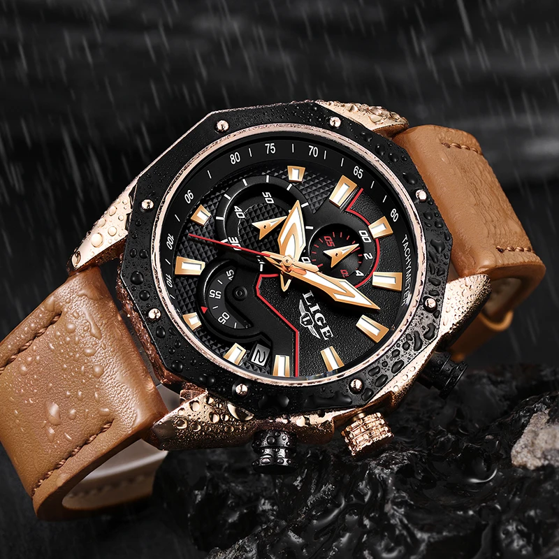 

2018LIGE Mens Watches Top brand luxury Waterproof Quartz Watch Man Casual Leather Military Sport Wristwatch Relogio Masculino