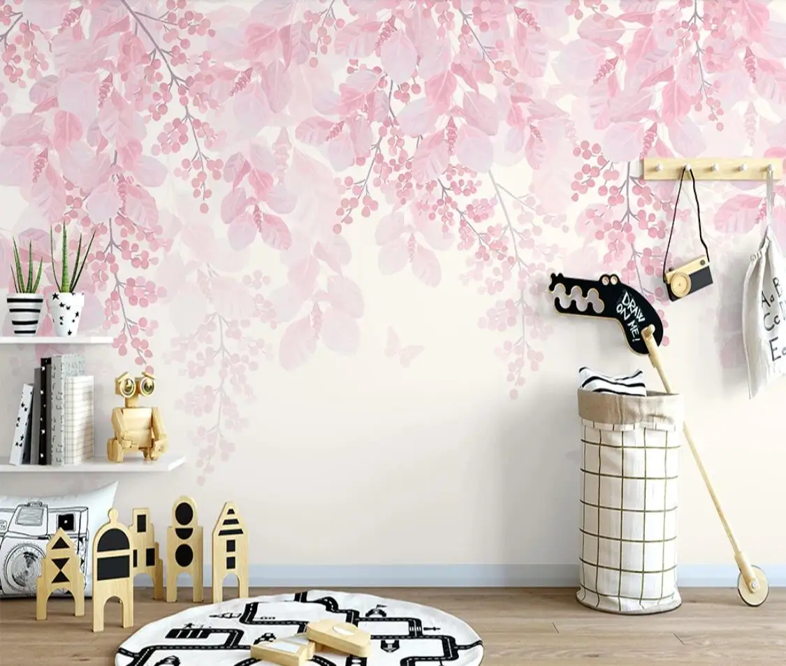 Розовые вишневые цветы обои настенные цветы водонепроницаемый холст романтический цветочный HD ручная роспись обои рулоны на заказ