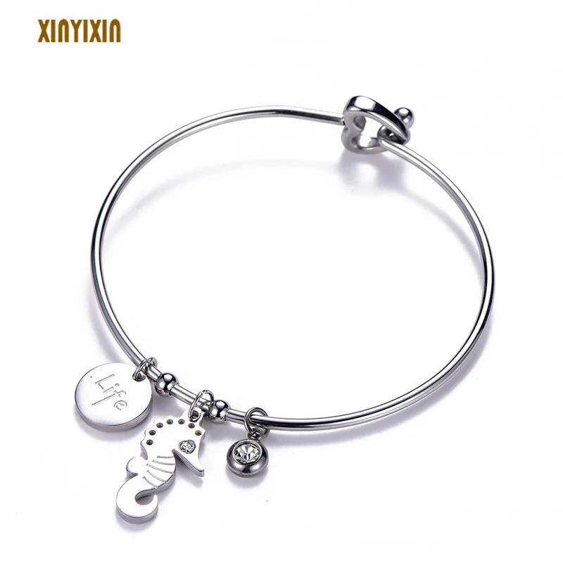 Simple Crystal Round Seahorse Bangle For Women Charm LOVE Cuff Bracelets&ampBangle Top Color Brand Couples Jewelry 2019 Gift | Украшения и
