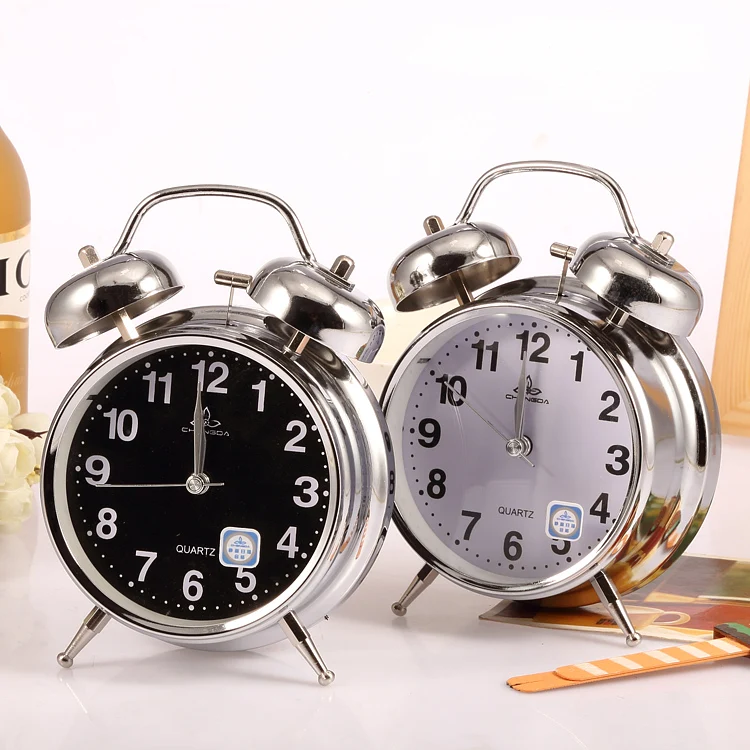 Hot Classic Retro Kids Alarm Clock Mute Children Creative Black Silver