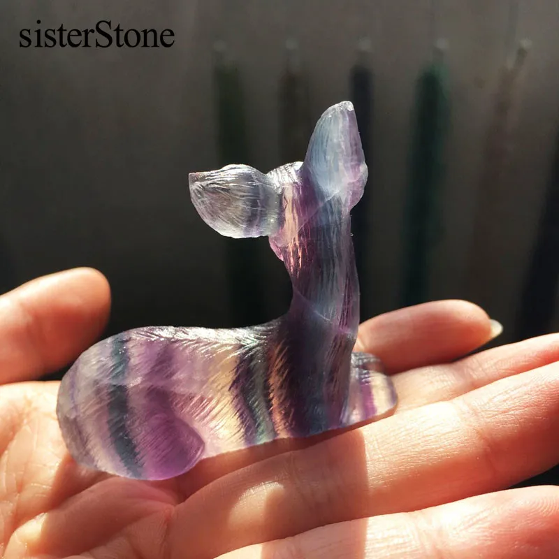TOP Hand Carved Mini Deer Natural Fluorite Quartz Crystal Gift Healing 1pc 