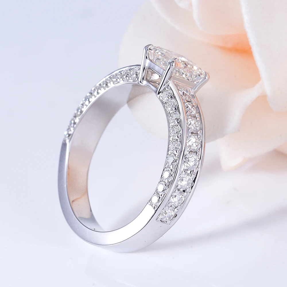 Solid 14k White Gold 5.5mm Princess Cut F Color Moissanite Engagement Ring with Accent Delicate Wedding Band for Women(3)