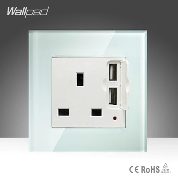 

USB Socket Hot Sales Wallpad Hotel White Tempered Glass 13A UK Standard Socket with Double USB Charging