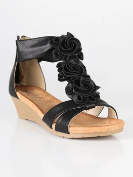 

Woman black floral Rome sandals high heels
