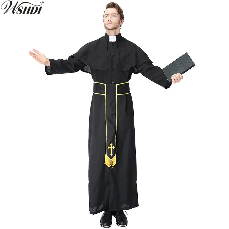 

Mens Halloween Party Masquerade Priest Robes Cosplay Jesus Christ Costume Man Adult Religious Catholic Costume