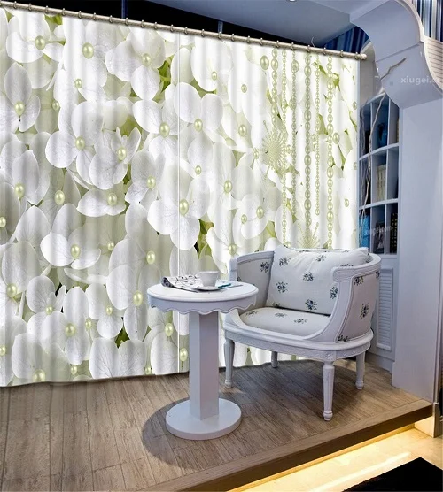 3D Curtain Модные индивидуальные 3D занавески затемненные занавески ткань белый жемчуг цветок занавески s для украшения спальни гобелены стены ковер шторы - Цвет: 3D Curtain