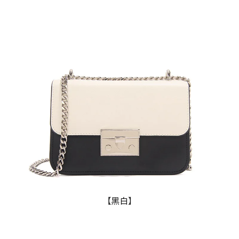

LOEIL Ladies leather fashion contrast color square bag handbags Messenger bag shoulder chain bag tide brand shoulder bag