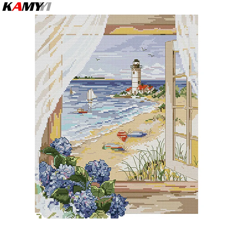 

5D Diy Diamond Painting Cross Stitch Diamond Embroidery Landscape Pattern Diamond Mosaic Kits Seascape Outside the Window