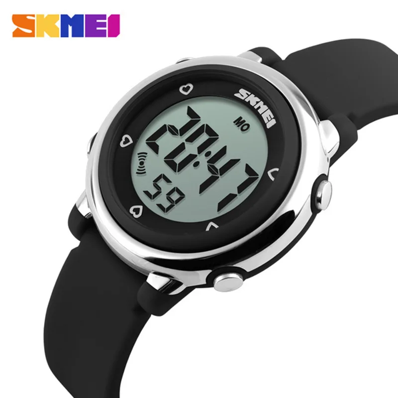 SKMEI Children watch LED Digital Sports Relojes Mujer Boys girls fashion Kids Cartoon Jelly Waterproof Wristwatches - Цвет: Black