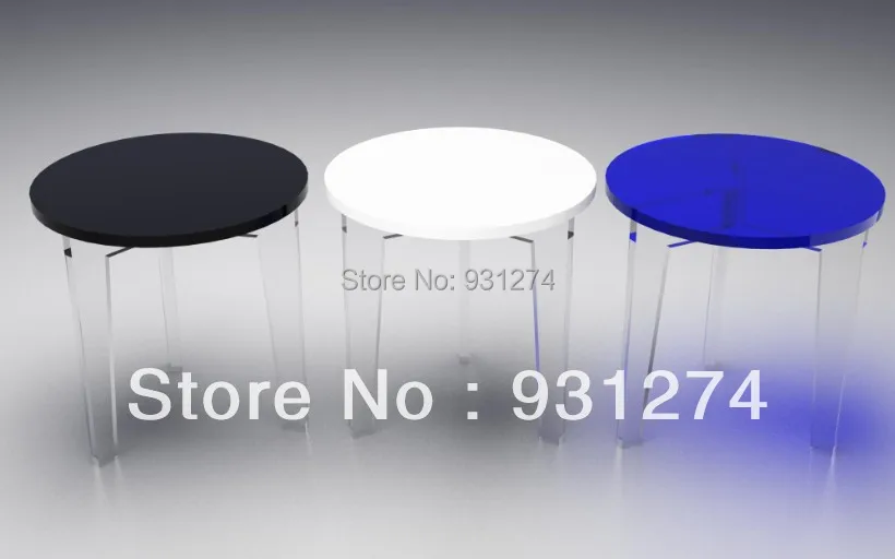 3 LEGS Round acrylic tea tables, Lucite coffee tables, Colored sofa tables