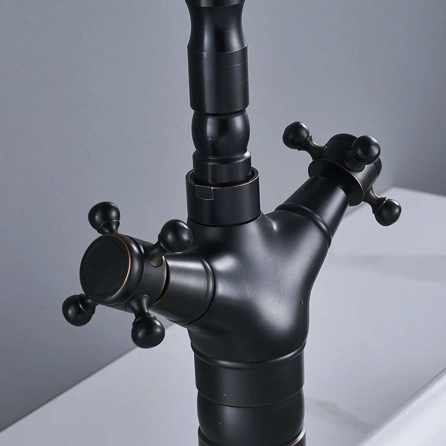 Oil Rubbed Bronze Bathroom Sink Faucet Basin Mixer Tap Double Cross Head Handle Hot and Cold Water Mixer Tap ZD311