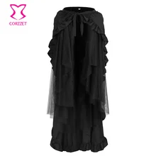 Сексуальные черные кружевные Асимметричные оборки из хлопка и сетки женские винтажные юбки плюс размер длинная юбка в готическом стиле Женская Одежда стимпанк