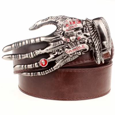 Fashion men belt skull buckle skull hand Heavy metal rock skull belt buckle skeleton head devil hand punk style belt leather belt Belts