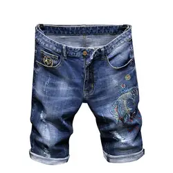 2019 летний топ мужские джинсовые шорты, голубой цвет модные дизайнерские короткие рваные джинсы для мужчин джинсовые шорты по колено