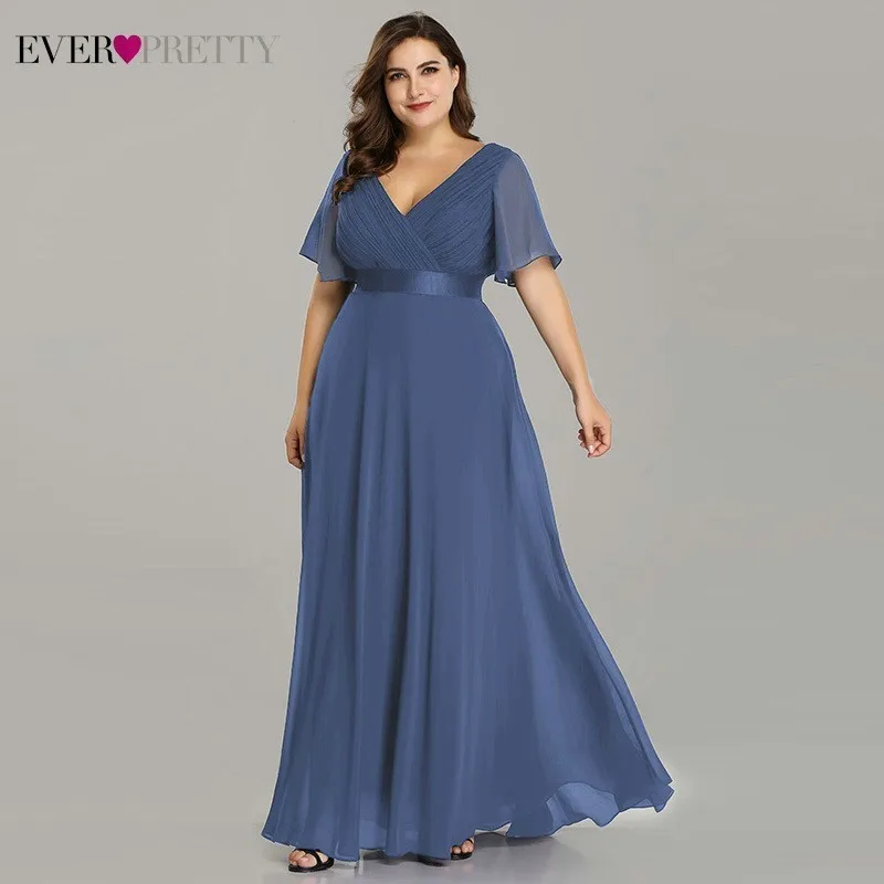 Plus Size Evening Dresses Long Ever Pretty New Dusty Blue Sleeveless V-neck Cheap Summer Formal Gowns Robe Soiree Dubai - Цвет: EP09890DN