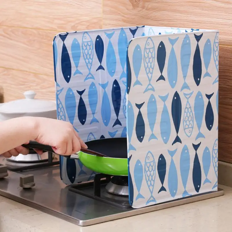 Рыбий напечатанный масло Ширма из алюминиевой фольги газовая плита Маслосборник экраны кухонные принадлежности для готовки изоляционная всплеск Защитная перегородка