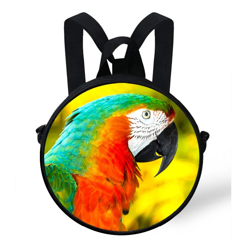 9 Inch Cute Animal Print Round Bags For Kids Parrot Print Backpack For