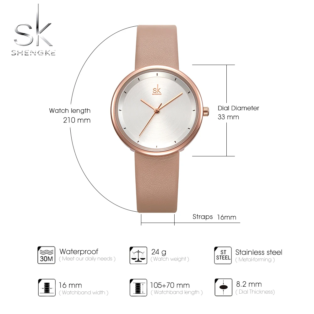 Shengke Women's Watch Mixmatch Simple Watch For Women Beige Leather Band Quartz Precise Reloj Mujer Women Montre Femme Wholesale images - 6