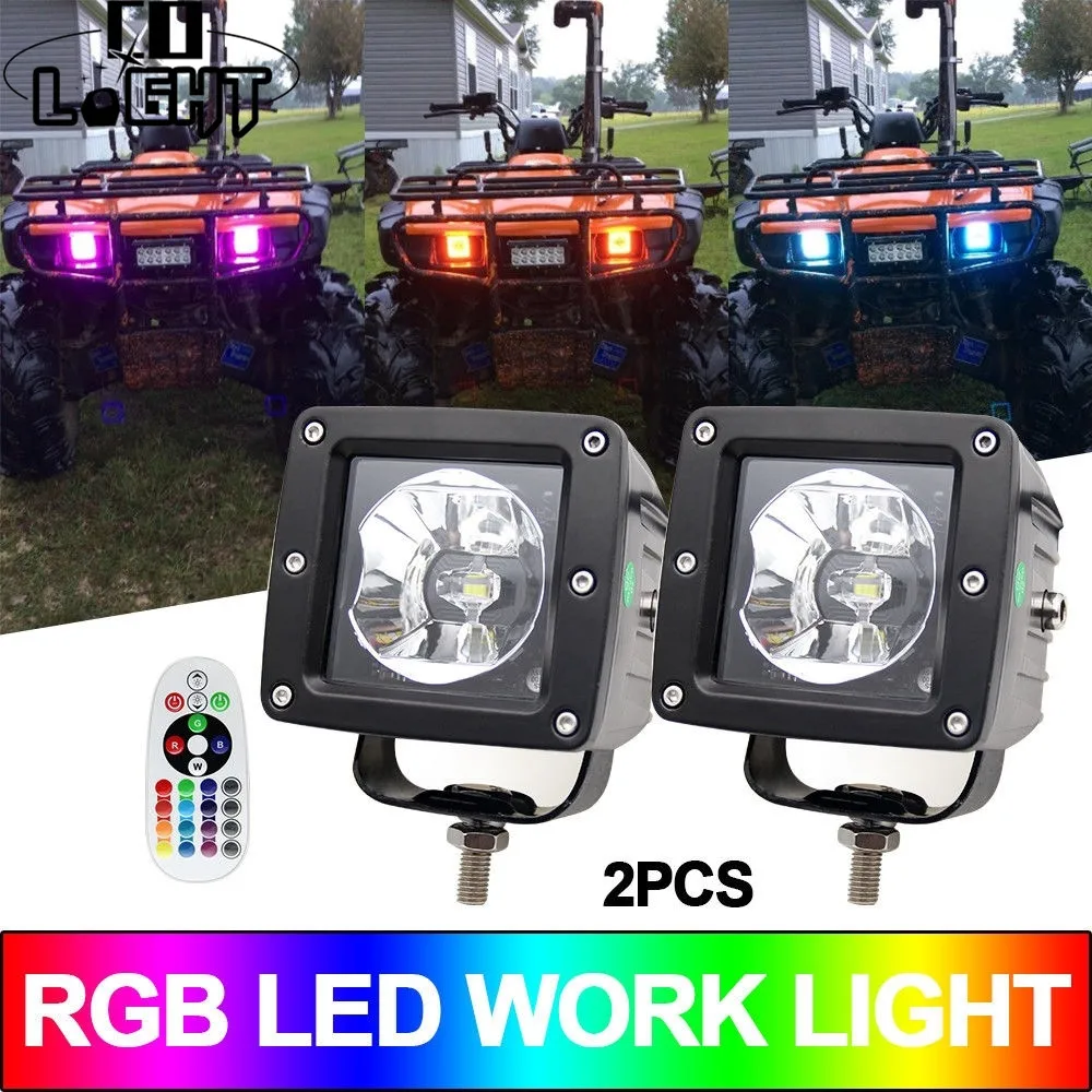 

CO LIGHT 3inch 30W Led Work Light Bar RGB Halo Color Change Chasing Led Falshing Work Lamp for Offroad Truck SUV ATV Tractor 12V