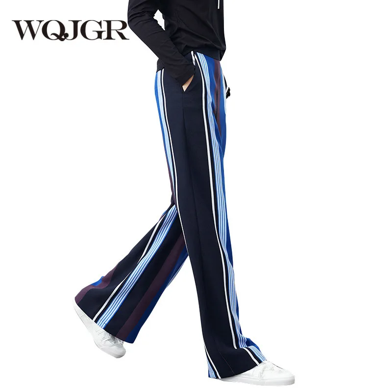 

WQJGR 2018 Spring Striped Wide Leg Pants Woman Leisure Time Pants Pantalon Femme