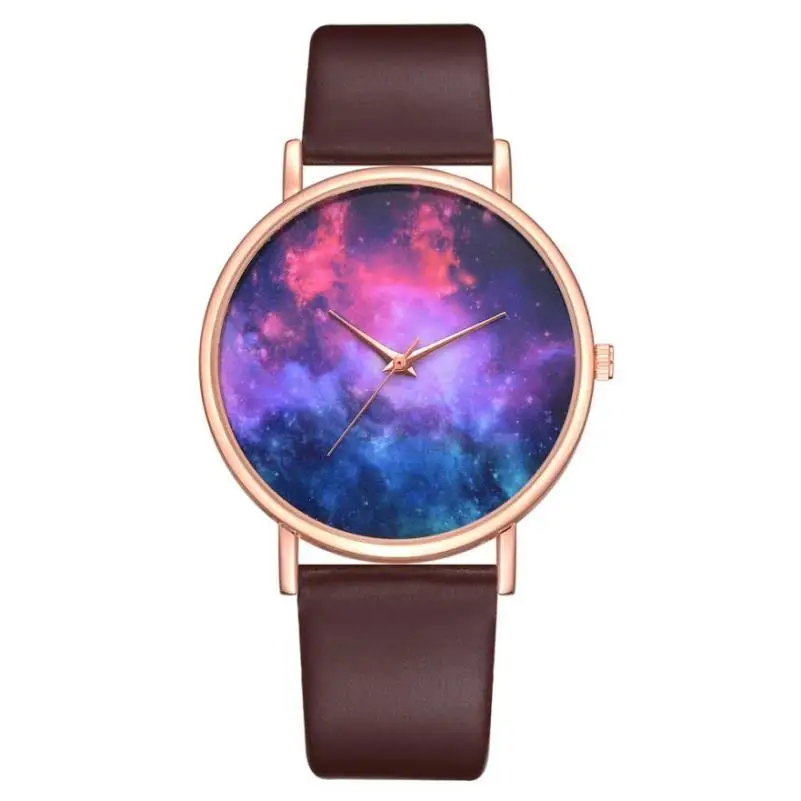 Модные женские часы Nebula, Вселенная Галактика, часы с кожаным ремешком, аналоговые кварцевые наручные часы, подарок, женские часы, Relogio Feminino - Цвет: Brown