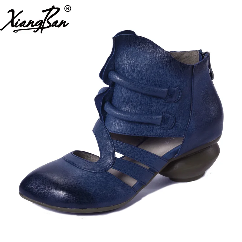

Xiangban 2018 Spring Women Sandals Baotou Casual Genuine Leather Women Summer Boots Thick Heel