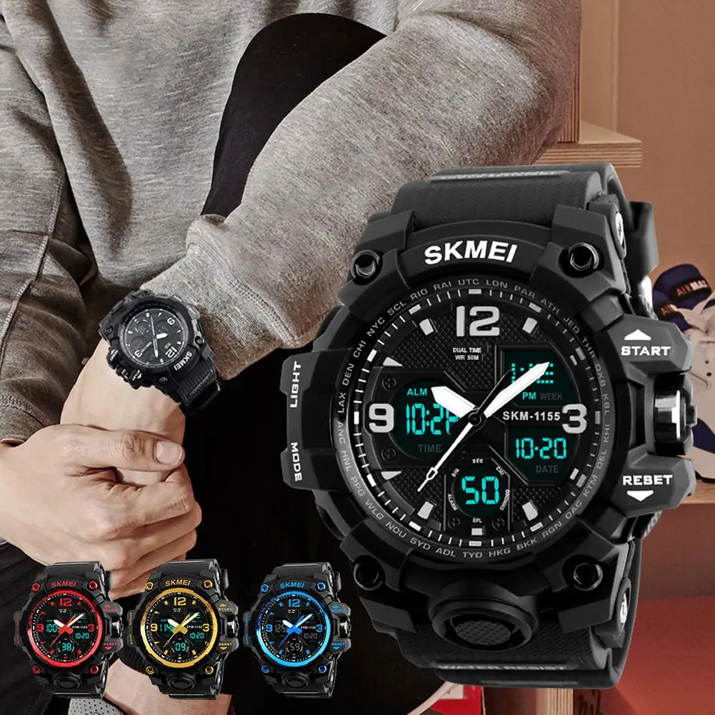 Skmei электронные часы спортивные цифровой указатель двойной дисплей для мужчин люксовый бренд светодиодный военный водонепроницаемый 50 м