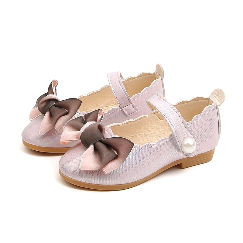 Bekamille Girls Leather Shoes Fashion Bow Pearl Casual Single Shoes Kids Girls Princess Sandals Party Girls Dress Shoes