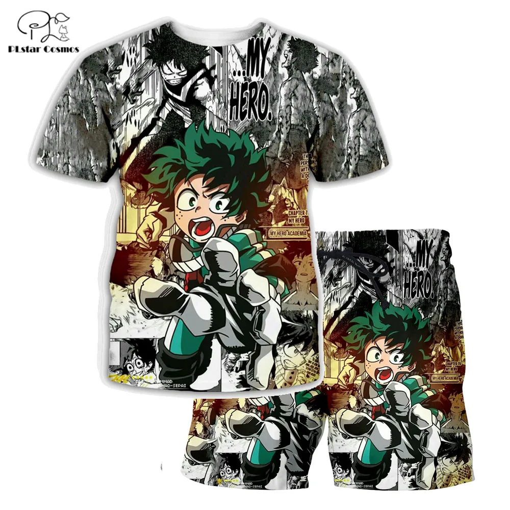

PLstar Cosmos Summer T Shirts Anime Printed My Hero Academia 3D T-Shirt and shorts Mens for boy Suit plus size XS-7XL MHA-2