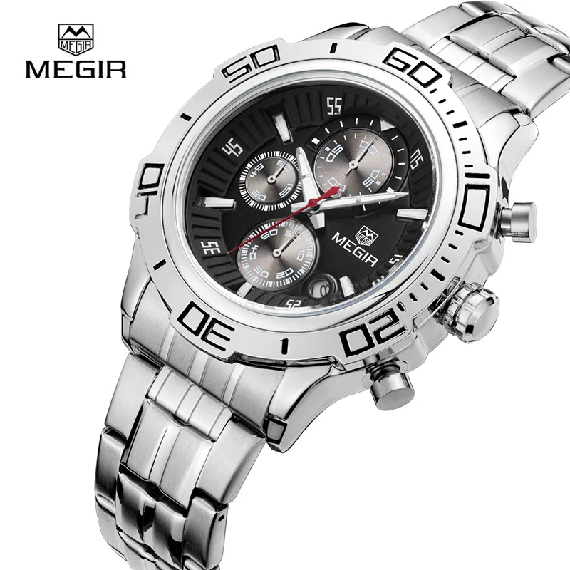 

MIGIR Top Brand Mens Chronograph Stainless Steel Quartz Wrist Watches Fashion Luxury Luminous Waterproof Wristwatch Clock 2019