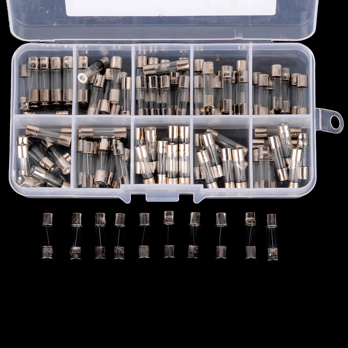 100pcs 0.2A/0.5A/1A/2A/3A/5A/6A/8A/10A/15A Quick Fast Blow Glass Tube Fuse Assortment Kit Set 5x20mm