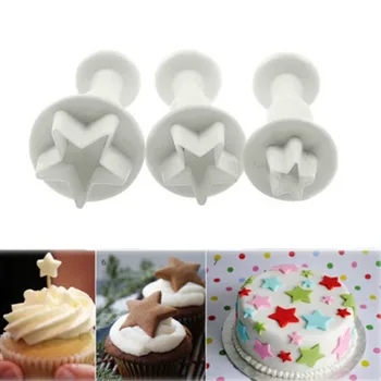 

2015 Hot!! 3Pcs/Set Mini Star Fondant Cake Decorating Plunger Biscuit Cookies Cutter Diy Mold Christmas Cake Decorating Tools