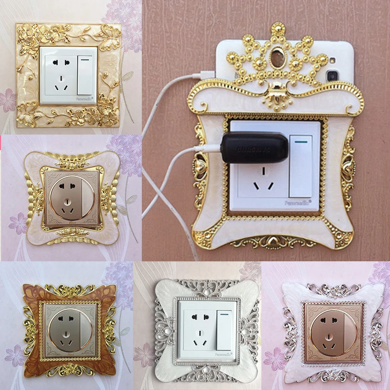 

Luxurious Gold Switch Decorative Frame Sticker Baroque Palace Style Wall Light Switch Frame Adornment Wedding New House Decor