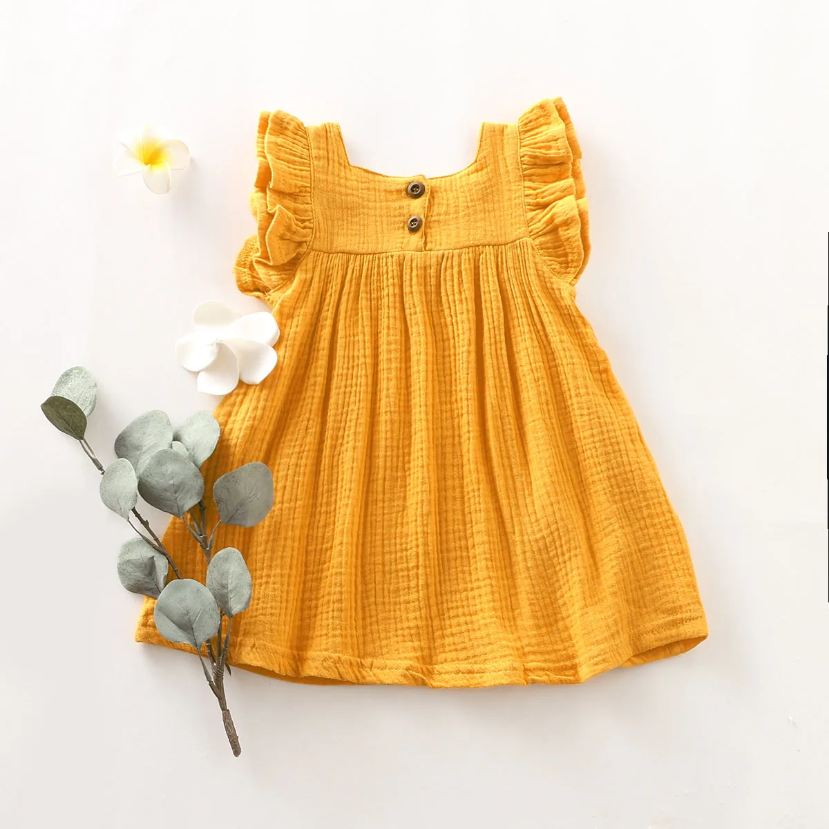 

Cotton-linen Sleeveless Baby Clothing Yellow Dresses for Girls in Summer Yellow Baby's Sets Newborn Infant Baby Girls