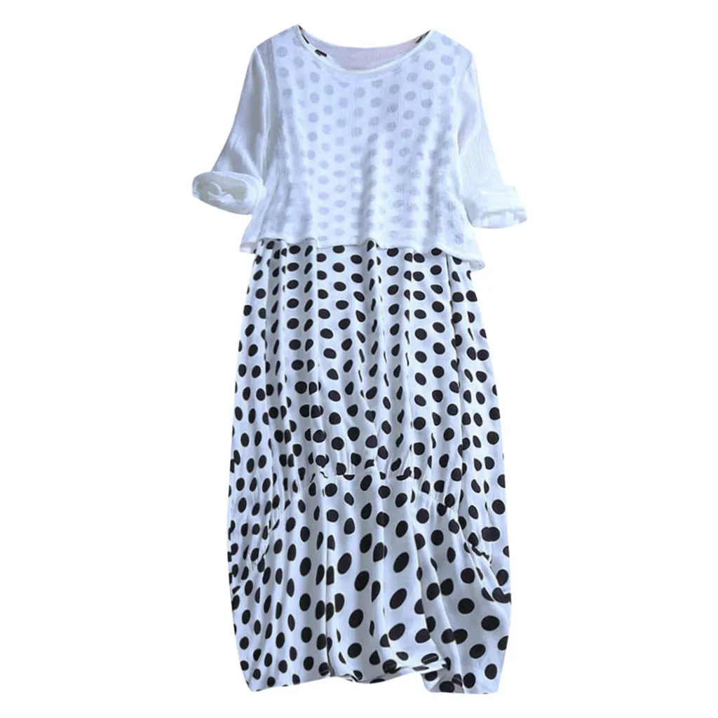 

JAYCOSIN Women Set Clothes Plus Size Two Piece Set Bow Knot Long Sleeve Pullover Top Blouse Dot Dress Boho Summer Matching Sets