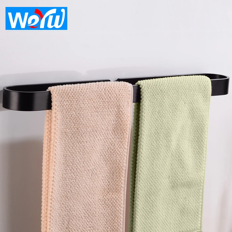

Towel Bar Single Wall Mounted Towel Rack Hanging Holder Black Towel Rail Hanger Aluminum Slipper Rack Bathroom Accessories