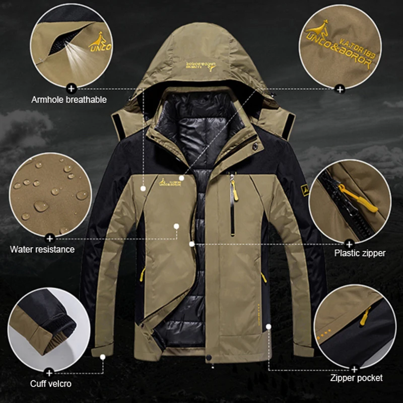 6XL размера плюс Мужская куртка 3 в 1 с пуховой подкладкой, одежда для улицы, мужская теплая куртка для походов, Походов, Кемпинга, катания на лыжах, альпинизма