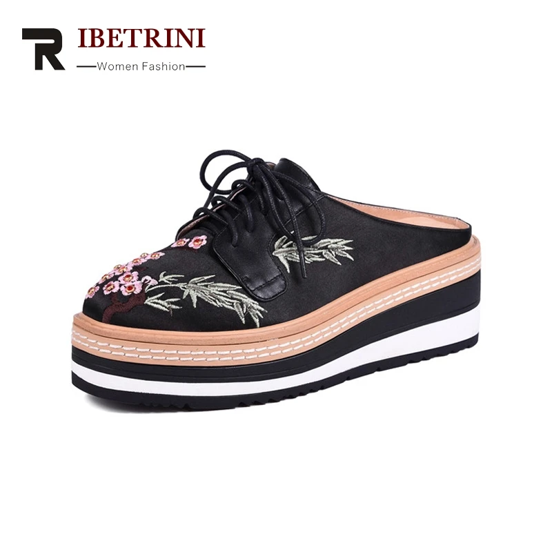 34 Auténtico Resbalón Nuevas La Plataforma en Plana Ribetrini apricot Cómodo Negro Zapatos 40 Grande Mujeres Casual Flor Mujer rosado Cuero Verano Tamaño CnTxBBqt