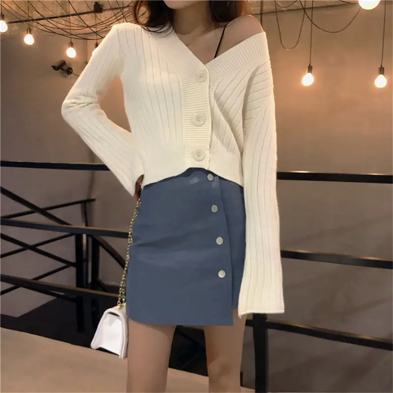 HziriP Spring Autumn Women Comfortable Female Slim Sweater Knitted Sweaters Solid V-Neck Long Sleeve All-Match 3 Colors - Цвет: white