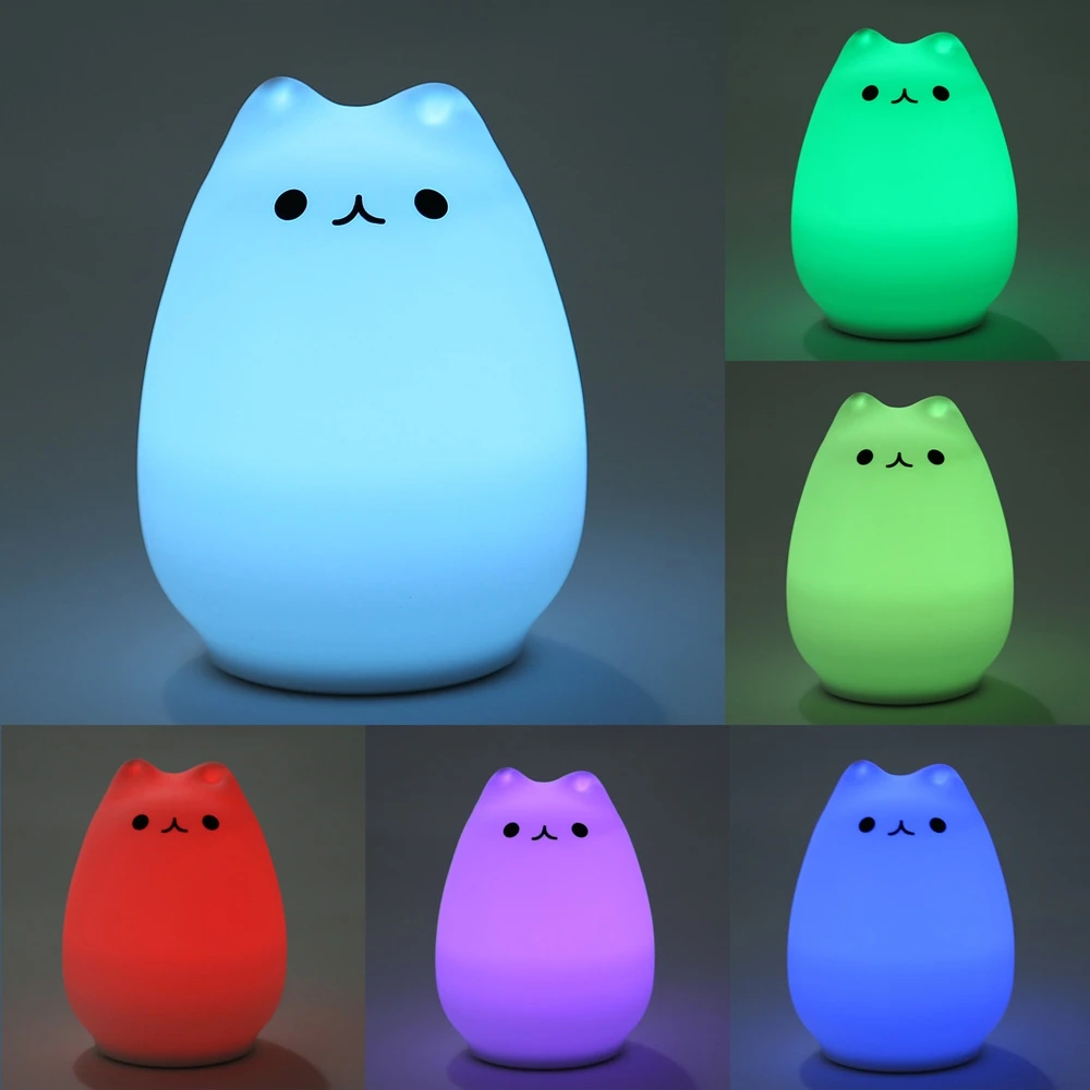 Remote Bedside Lamp 2020 Cat Color Light Changing Silicone Cat Night Lights 2 Modes Children Night Lamp Bedroom Kid Light - Night Lights - AliExpress