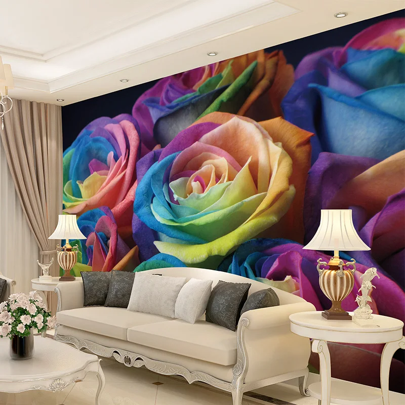 

High Quality 3D Colored Rose Flowers Mural Photo Wallpaper for Living Room KTV Clubs Wall Decor Custom Size Non-woven Wall Paper