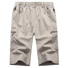 Длинные мужские шорты-карго безопасный карман на молнии "Bermuda" до колена эластичное талии свободные хлопковые летние Для мужчин s Бриджи 3/4 штаны Для мужчин