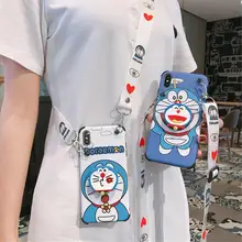 Maosenguoji для iphone 11 Pro Max милый мультяшный складной кронштейн Doraemon подвесная Веревка на шею мягкий чехол для мобильного телефона iphone 6 6s 7 7plus 8 8plus 10 X XR максимальный чехол XS