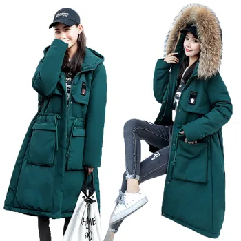 

2019 Winter Hooded Cotton Coat Korean Female Long Loose Slim Parkas Coat Outwear Women's New Warm Thick Cotton Coat Down Jacket