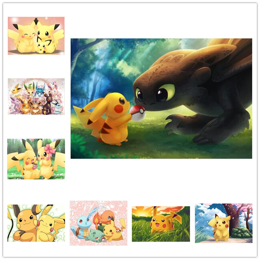 

Diy diamond painting cross stitch cartoon Pokemon Pikachu full square round painting by number diamond embroidery gift WG803
