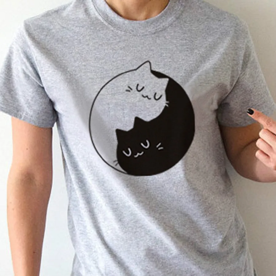 

Tai Chi Yin Yang Cats Kittens T-SHIRT Unisex Tops Short Sleeve Gray Shirt for Women Men Harajuku Cotton Kawaii Casual Streetwear