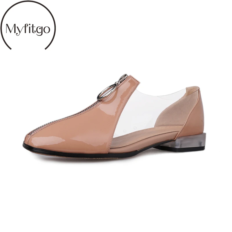 

Myfitgo Women Flat Shoes Square Toe Casual Shoes Lady Clear Spring Ballet Loafer Patent Leather Front Zipper Female Loafers New