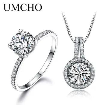 

UMCHO Solid 925 Sterling Silver Jewelry Zircon Ring Pendants Necklaces For Women Wedding Jewelry Set Engagement Wedding Gift