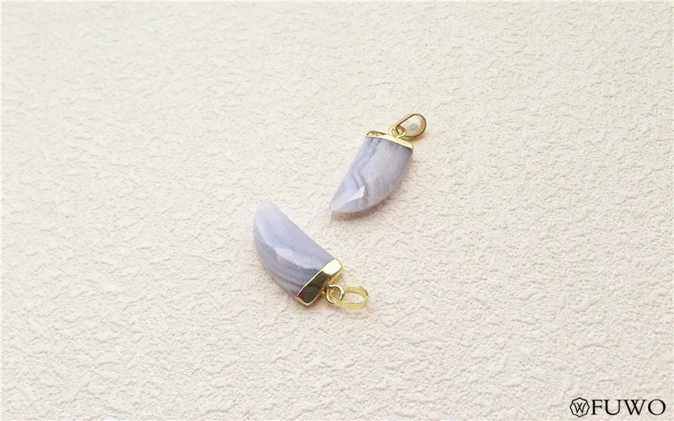 Horn Shape Natural Blue Agate Pendant 8